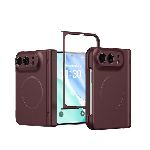 iPhone Duo Full Cover HD Integrated Magnetic Hinge Folding Phone Case - Burgundy