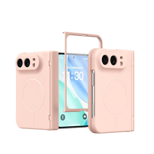 iPhone Duo Full Cover HD Integrated Magnetic Hinge Folding Phone Case - Pink