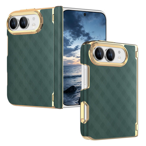 iPhone Duo Geometric Mesh Texture Vegan Leather Dual-Hinge Phone Case - Green