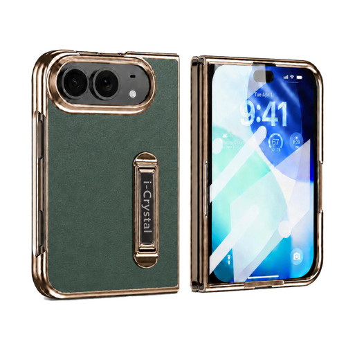 iPhone Duo i.Crystal Electroplated Vegan Leather Hidden Kickstand Integrated Film Phone Case - Green