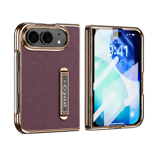 iPhone Duo i.Crystal Electroplated Vegan Leather Hidden Kickstand Integrated Film Phone Case - Red