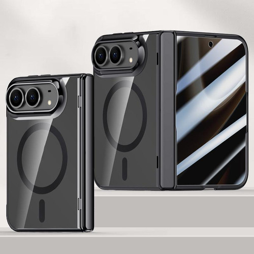 iPhone Duo Icebreaking Series Integrated Privacy Film Electroplated Crystal Clear Center Axis Magnetic Phone Case - Black
