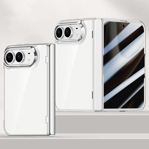 iPhone Duo Icebreaking Series Integrated Privacy Film Electroplated Crystal Clear Center Axis Phone Case - Silver