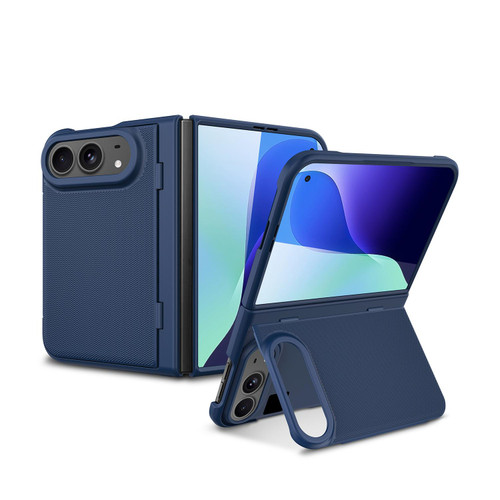 iPhone Duo Integrated Flip Cover Holder Spray-Coated Finish Magnetic Phone Case - Blue