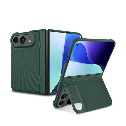 iPhone Duo Integrated Flip Cover Holder Spray-Coated Finish Magnetic Phone Case - Green