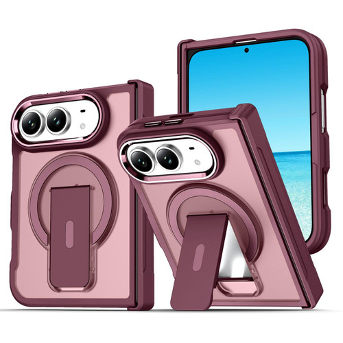 iPhone Duo Invisible Fold Holder Magnetic Phone Case - Cherry Red