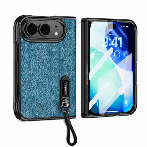 iPhone Duo Invisible Holder Integrated Film Phone Case with Wrist Strap - Blue