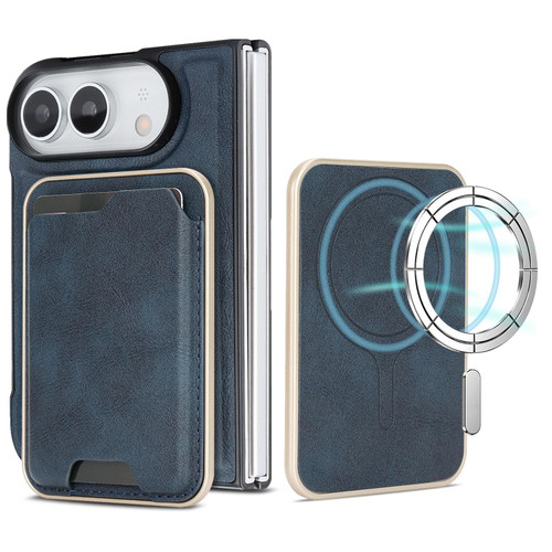 iPhone Duo Kalebol Slim MagSafe Ring Magnetic Card Bag Leather Phone Case - Blue