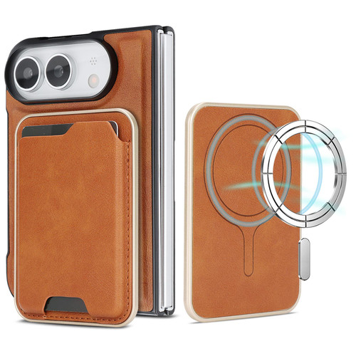 iPhone Duo Kalebol Slim MagSafe Ring Magnetic Card Bag Leather Phone Case - Brown