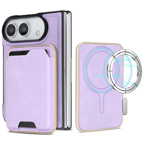 iPhone Duo Kalebol Slim MagSafe Ring Magnetic Card Bag Leather Phone Case - Purple