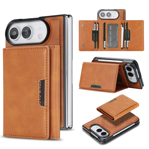 iPhone Duo Kalebol Strong Magnetic MagSafe Tri-Fold Wallet Leather Phone Case - Brown