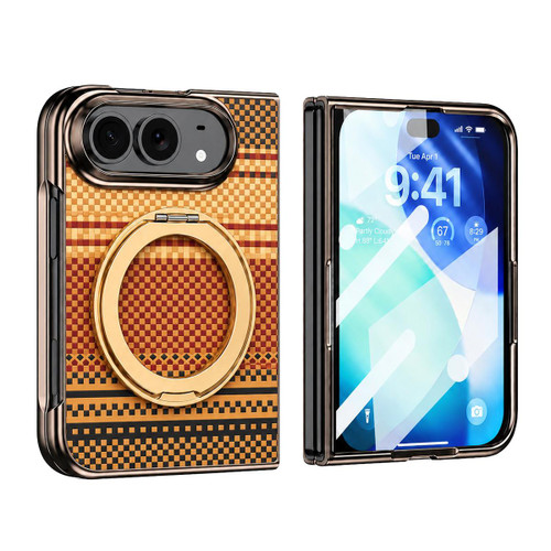 iPhone Duo Kevlar Weave Texture 360 Kickstand Integrated Film Phone Case - Gold