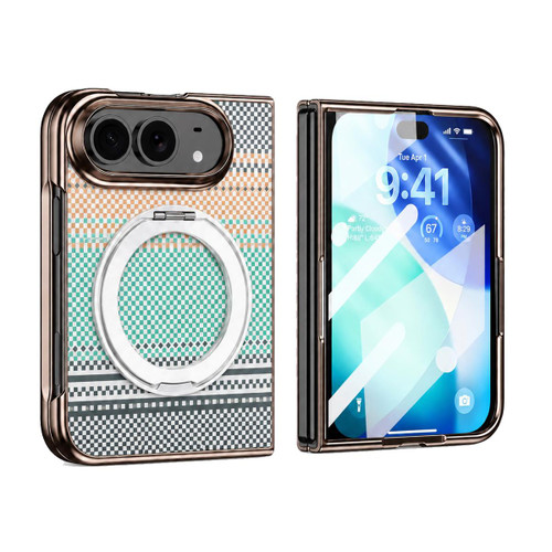 iPhone Duo Kevlar Weave Texture 360 Kickstand Integrated Film Phone Case - White