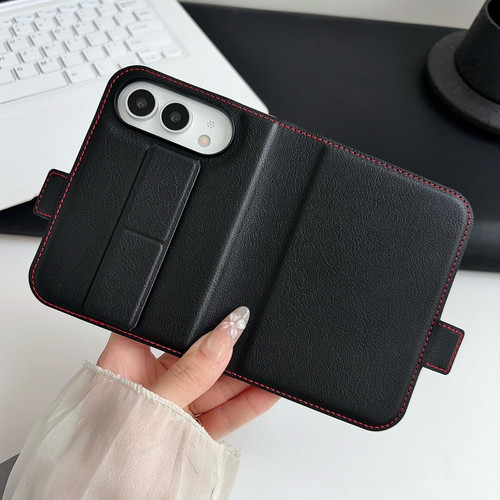 iPhone Duo Litchi Texture Foldable Stand Phone Leather Case with Screen Protector - Black