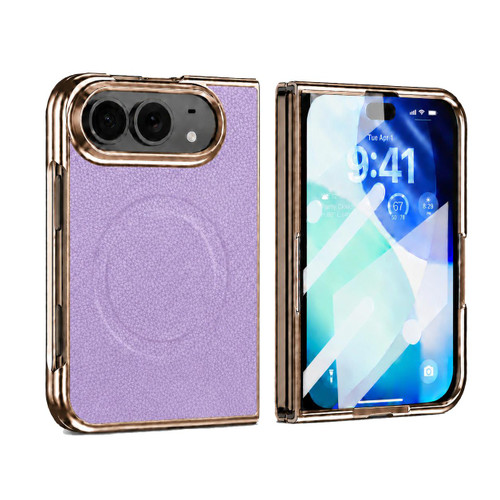 iPhone Duo Litchi Texture Magnetic Integrated Film Phone Case - Purple