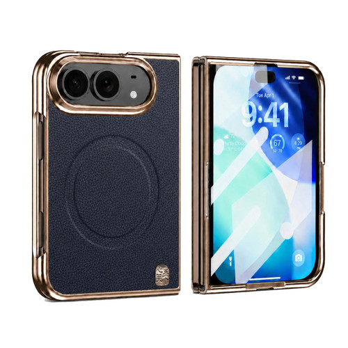 iPhone Duo Litchi-Grain Magnetic Integrated Screen Protector Phone Case - Black