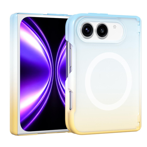 iPhone Duo Macaron Gradient Magnetic PC Foldable Phone Case - Blue Yellow