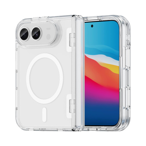 iPhone Duo PC Hybrid TPU Airbag Folding Center Axis Magnetic Phone Case - Transparent