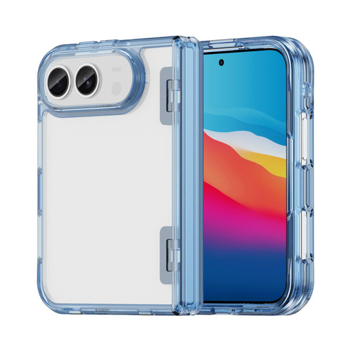iPhone Duo PC Hybrid TPU Airbag Folding Center Axis Phone Case - Transparent Blue