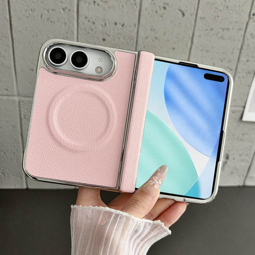 iPhone Duo Rebound Hinge Electroplated Faux-Leather Magnetic Phone Case - Pink