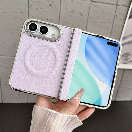 iPhone Duo Rebound Hinge Electroplated Faux-Leather Magnetic Phone Case - Purple