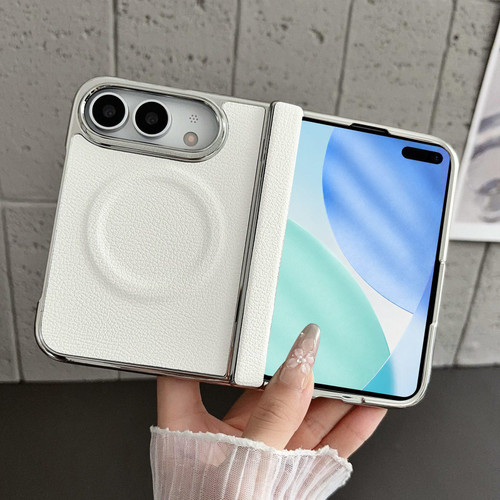 iPhone Duo Rebound Hinge Electroplated Faux-Leather Magnetic Phone Case - White