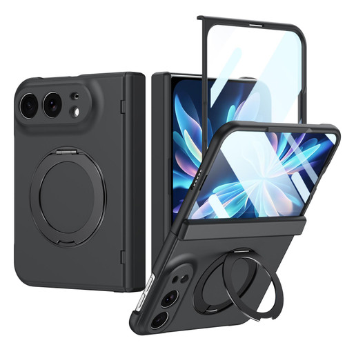 iPhone Duo Rotation Magnetic Ring Holder Hinge Integrated Film Phone Case - Black