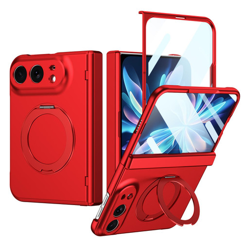 iPhone Duo Rotation Magnetic Ring Holder Hinge Integrated Film Phone Case - Red