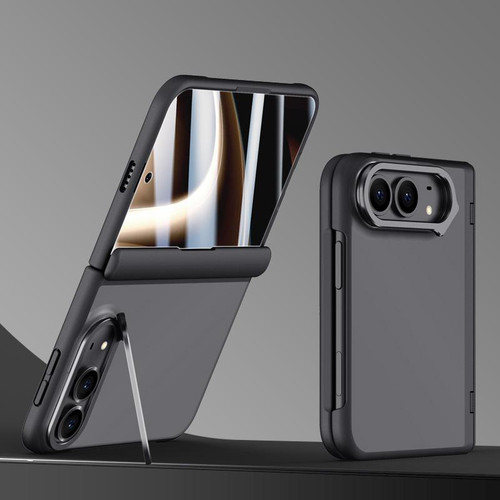 iPhone Duo Shield Armor Series Integrated HD Film Matte Frosted Full Coverage Phone Case with Lens Holder - Black