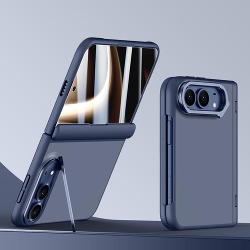 iPhone Duo Shield Armor Series Integrated HD Film Matte Frosted Full Coverage Phone Case with Lens Holder - Navy Blue