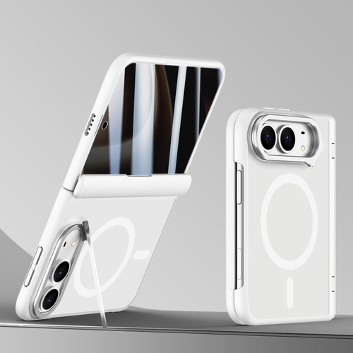 iPhone Duo Shield Armor Series Integrated Privacy Film Matte Frosted Full Coverage Magnetic Phone Case with Lens Holder - White