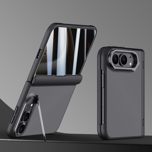 iPhone Duo Shield Armor Series Integrated Privacy Film Matte Frosted Full Coverage Phone Case with Lens Holder - Black