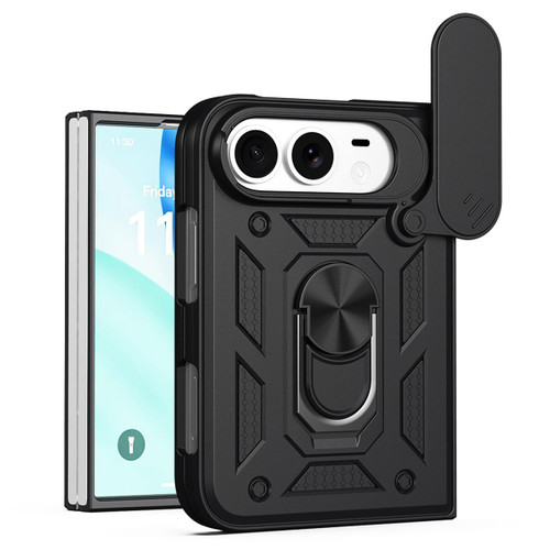 iPhone Duo Sliding Camera Cover Design TPU+PC Phone Case - Black