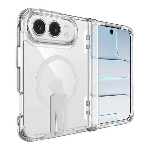 iPhone Duo TPU + PC Hybrid 2.5mm Thick Shockproof Magnetic Phone Case with Holder - Transparent