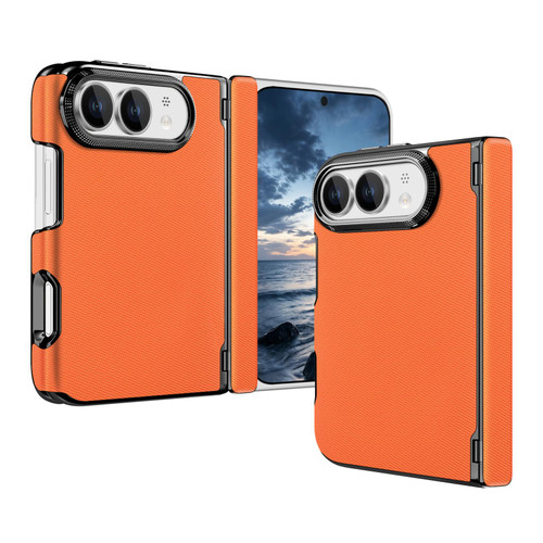 iPhone Fold Fine-grained Vegan Leather Dual-Hinge Magnetic Phone Case - Orange