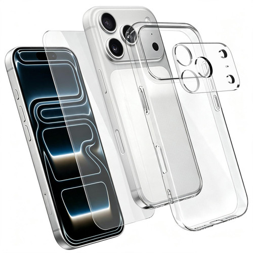 3 in 1 Set Clear TPU Phone Case with High Alumina Tempered Glass Film + Lens Protector iPhone 18 Pro Max