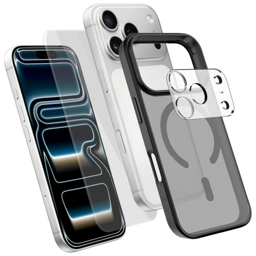 3 in 1 Set Magnetic Phone Case with Screen Film + Lens Protector iPhone 18 Pro Max - Black