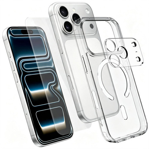3 in 1 Set TPU + PC Clear Magnetic Phone Case with High Alumina Tempered Film + Lens Protector iPhone 18 Pro Max