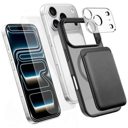 4 in 1 Set Magnetic Phone Case with Screen Film + Lens Protector + Card Bag iPhone 18 Pro Max - Black