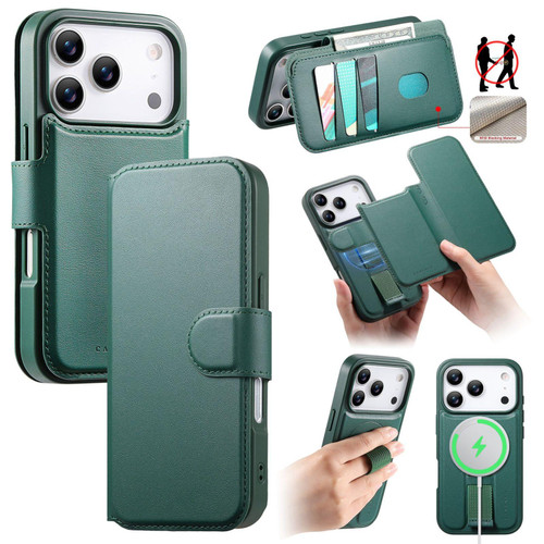 iPhone 18 Pro Max / 17 Pro Max CaseNeo Finger Grip Strap MagSafe Leather Phone Case - Green