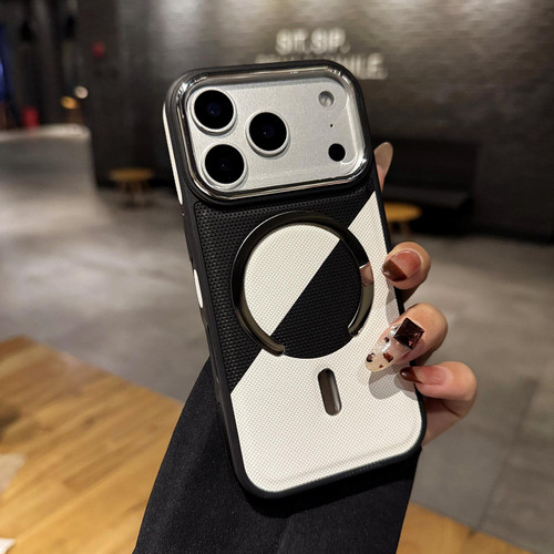 iPhone 18 Pro Max / 17 Pro Max Color Blocking Leather Texture Shockproof Magnetic Phone Case - Black White