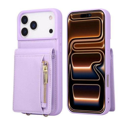 iPhone 18 Pro Max / 17 Pro Max Crossbody Lanyard Zipper Wallet Leather Phone Case - Purple