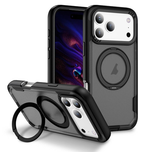 iPhone 18 Pro Max / 17 Pro Max Defend Rugged Gear Holder MagSafe Phone Case - Black + Transparent Grey
