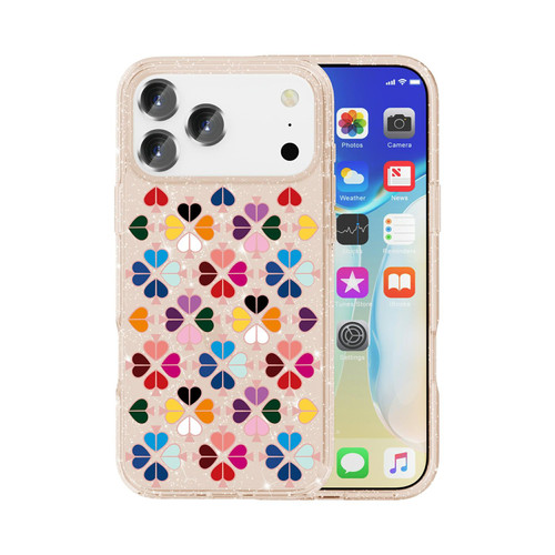 iPhone 18 Pro Max / 17 Pro Max Glittering Crystal Red Heart Pattern Phone Case - Gold