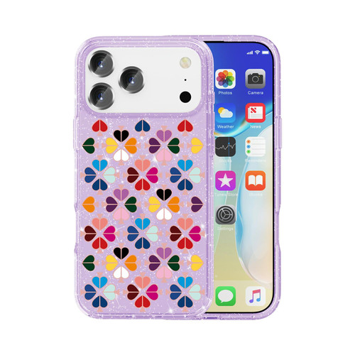 iPhone 18 Pro Max / 17 Pro Max Glittering Crystal Red Heart Pattern Phone Case - Purple