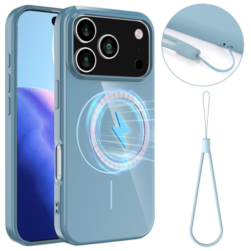 iPhone 18 Pro Max / 17 Pro Max Glossy TPU Shockproof MagSafe Phone Case with Lanyard - Blue
