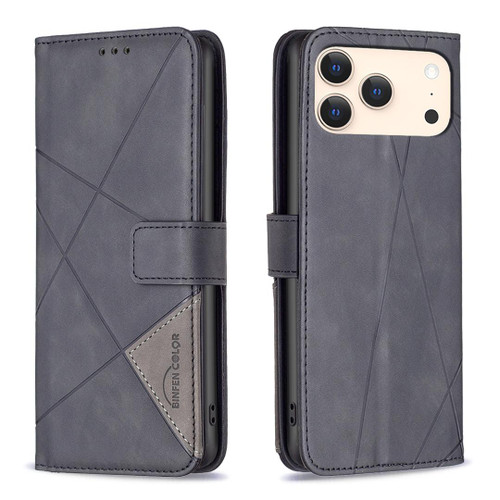 iPhone 18 Pro Max / 17 Pro Max Magnetic Buckle Rhombus Texture Leather Phone Case - Black