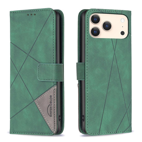 iPhone 18 Pro Max / 17 Pro Max Magnetic Buckle Rhombus Texture Leather Phone Case - Green