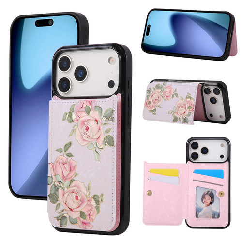 iPhone 18 Pro Max / 17 Pro Max Printed Double Buckle RFID Anti-theft Phone Case - Rose