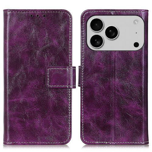 iPhone 18 Pro Max / 17 Pro Max Retro Crazy Horse Texture Horizontal Flip Leather Phone Case - Purple